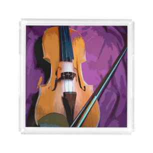Elegant Violin on Purple Silk, Serving Tray