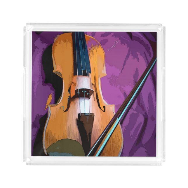 Elegant Violin on Purple Silk, Serving Tray (Front)