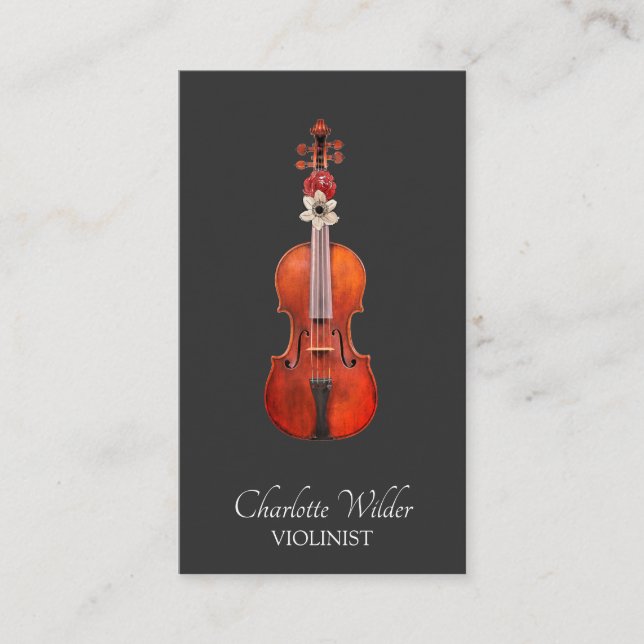 Elegant Violinist Black Business Card (Front)