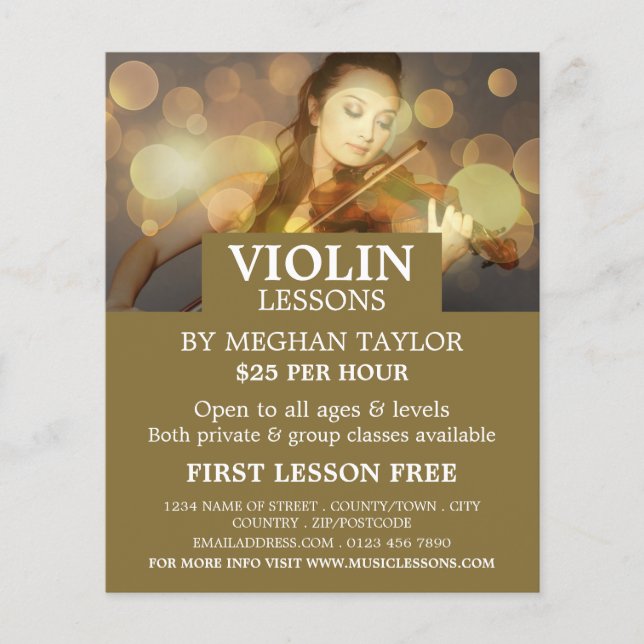 Elegant Violinist, Violin Lessons Advertising Flyer (Front)