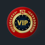 Elegant VIP Access Badge Pinback Button<br><div class="desc">A beautiful gold, black and red VIP emblem for special guests and visitors to your business, club, school or other location. Keep several on hand to make your important visitors feel special. This pin button can also be used as an award or for weddings and family events or activities. Custom...</div>