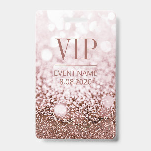 Elegant VIP Access Event Rose Pink Glitter Badge