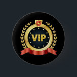 Elegant VIP Black Access Badge Pinback Button<br><div class="desc">A beautiful gold, black and red VIP emblem for special guests and visitors to your business, club, school or other location. Keep several on hand to make your important visitors feel special. This pin button can also be used as an award or for weddings and family events or activities. Custom...</div>