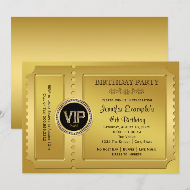 Elegant VIP Golden Ticket Birthday Party Invitation | Zazzle