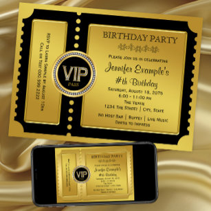 Elegant VIP Golden Ticket Birthday Party Invitation