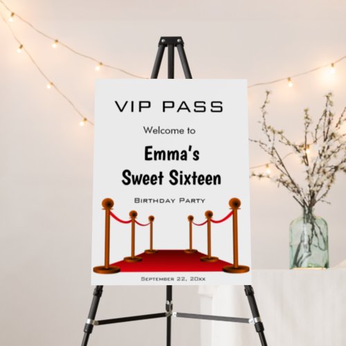 Elegant VIP Pass Hollywood Red Carpet 16 Birthday Foam Board