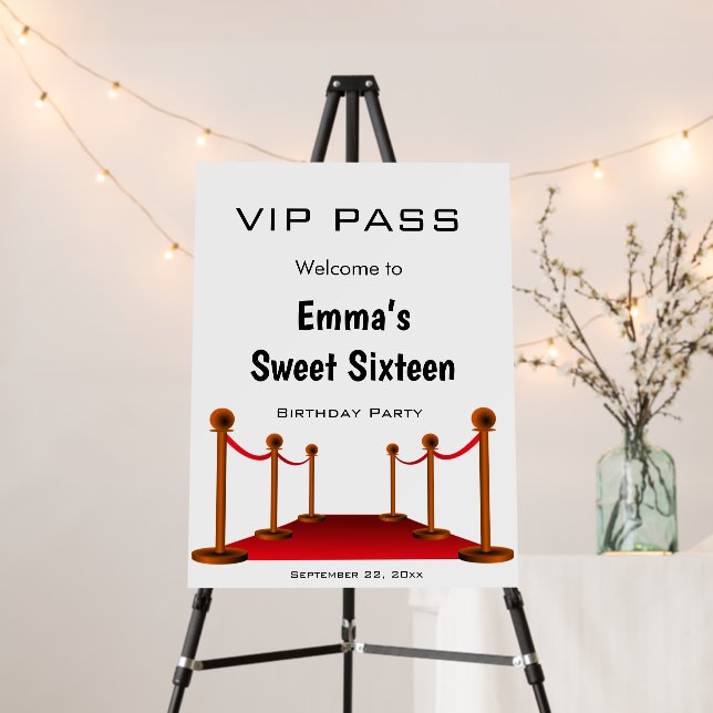 Elegant VIP Pass Hollywood Red Carpet 16 Birthday Foam Board (In Situ (Stand))