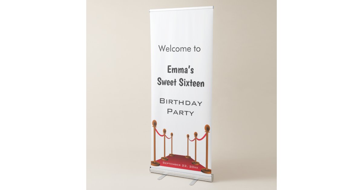 Elegant VIP Pass Welcome Red Carpet Sweet 16th Retractable Banner | Zazzle