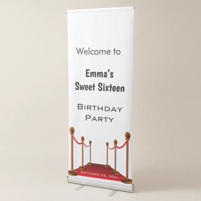 Elegant VIP Pass Welcome Red Carpet Sweet 16th Retractable Banner | Zazzle