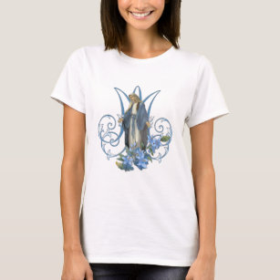 Elegant Virgin Mary Blue Floral Monogram "M" T-Shirt