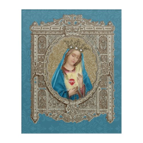 Elegant Virgin Mary Immaculate Heart Turquoise  Acrylic Print