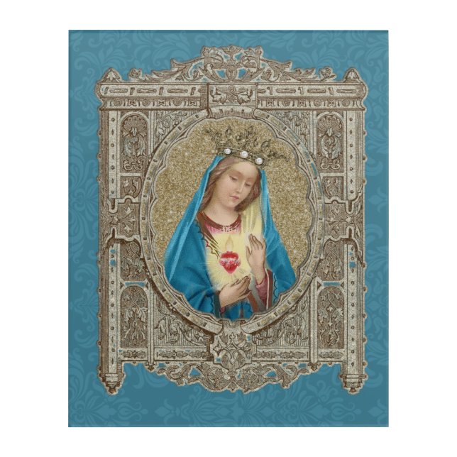 Elegant Virgin Mary Immaculate Heart Turquoise  Acrylic Print (Front)