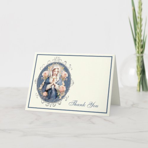 Elegant Virgin Mary Religious Catholic Floral Holiday Card