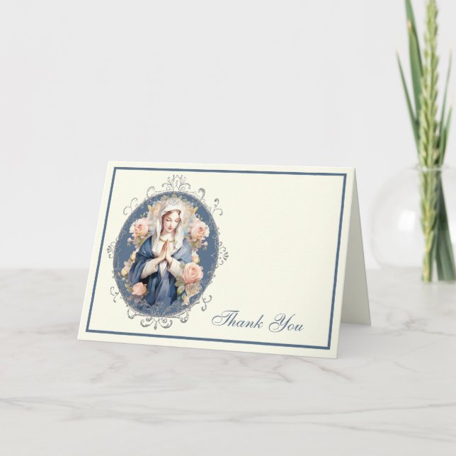 Elegant Virgin Mary Religious Catholic Floral Holiday Card (Front)