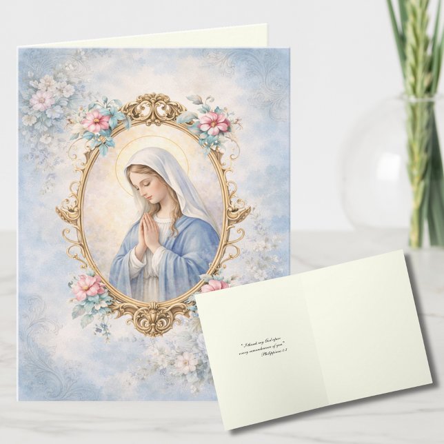Elegant Virgin Mary Religious Catholic Floral  Holiday Card (Creator Uploaded)