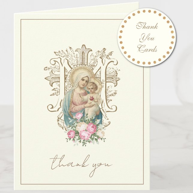 Elegant Virgin Mary Religious Catholic Floral  Holiday Card (Creator Uploaded)
