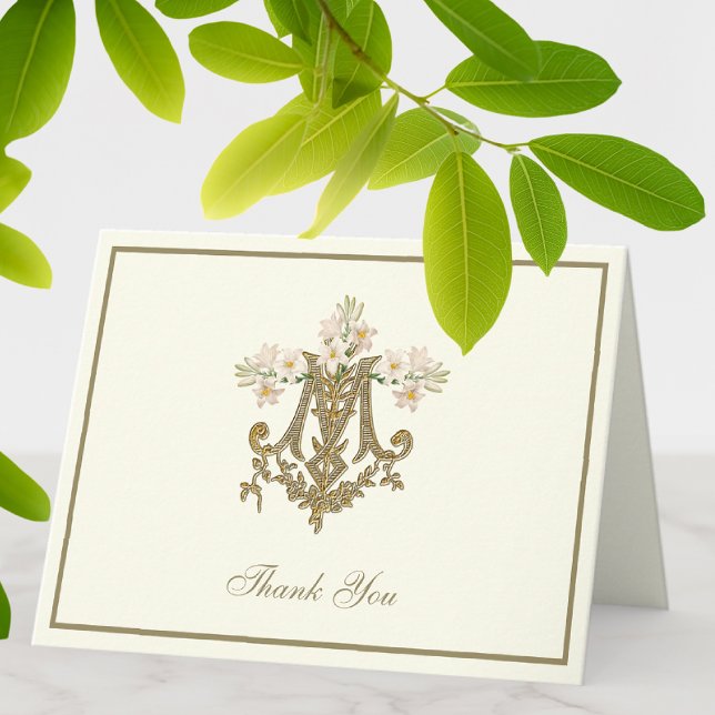 Elegant Virgin Mary Religious Gold Lilies Holiday Card (Creator Uploaded)