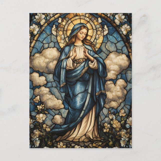 Elegant Virgin Mary Stained Glass Art Postcard (Front)