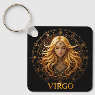 Elegant Virgo Zodiac Illustration Featuring Gold Keychain