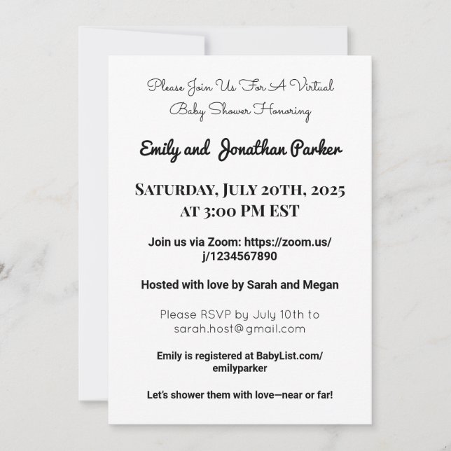 Elegant Virtual Baby Shower Invitation (Front)