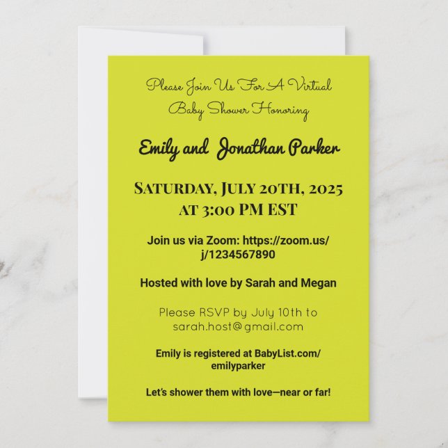 Elegant Virtual Baby Shower Invitation (Front)