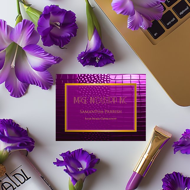 Elegant Vivid Purple Faux Crocodile Business Card (Stylish and Chic Violet Purple Faux Crocodile Business Card )