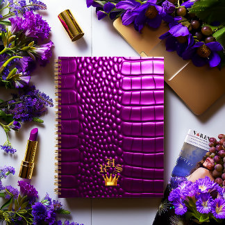 Elegant Vivid Purple Faux Crocodile Monogrammed Notebook