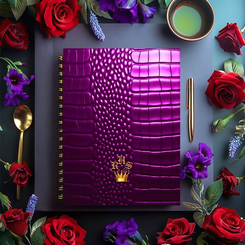 Elegant Vivid Purple Faux Crocodile Monogrammed Notebook