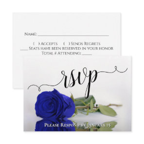 Elegant Vivid Royal Blue Reflecting Rose Wedding RSVP Card