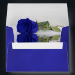 Elegant Vivid Royal Blue with Rose Wedding Envelope<br><div class="desc">These beautiful royal blue wedding envelopes are perfect for making your invitations all the more special. They feature a romantic design on the inside flap with a single long stemmed royal blue or cobalt colored rose reflecting in a pool of water. The back flap has your return address in lacy...</div>