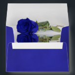 Elegant Vivid Royal Blue with Rose Wedding Envelope<br><div class="desc">These beautiful royal blue wedding envelopes are perfect for making your invitations all the more special. They feature a romantic design on the inside flap with a single long stemmed royal blue or cobalt colored rose reflecting in a pool of water. The back flap has your return address in lacy...</div>