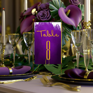 Elegant Vivid Violet Purple and Gold Wedding Table Number