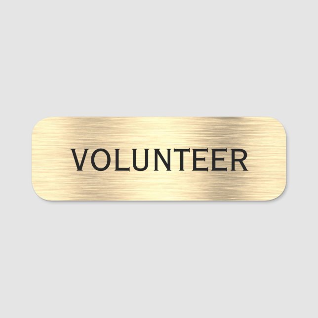 Elegant Volunteer Black And Gold Name Tag (Front)
