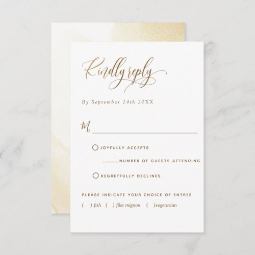 Elegant WWithout Meals Golden Yellow Wedding RSVP Card