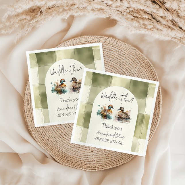 Elegant Waddle It Be Mallard Duck Gender Reveal Napkins (Creator Uploaded)