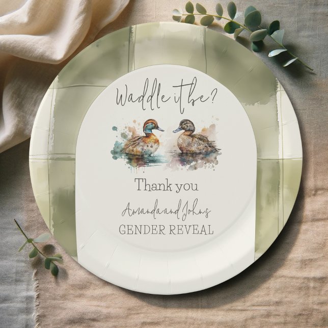 Elegant Waddle It Be Mallard Duck Gender Reveal Paper Plates (Creator Uploaded)