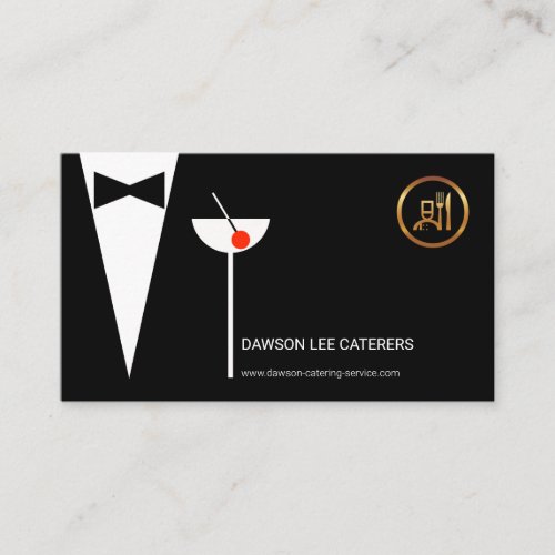 Elegant Waiters Tuxedo Simple Martini Glass Chef Business Card