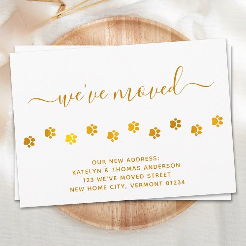 Elegant Walking Paw Prints Gold Personalize Moving Announcement