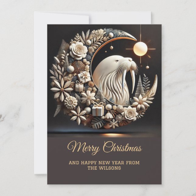 Elegant Walrus Christmas Holiday Card (Front)