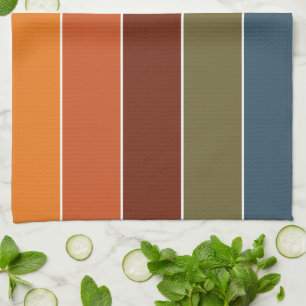 Elegant Warm Autumn Colors Stripes Pattern Kitchen Towel