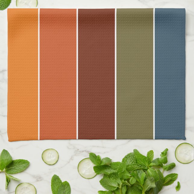 Elegant Warm Autumn Colors Stripes Pattern Kitchen Towel (Folded)