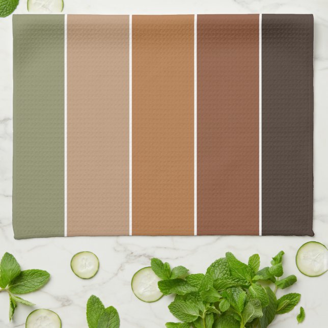 Elegant Warm Autumn Colors Stripes Pattern Kitchen Towel (Folded)