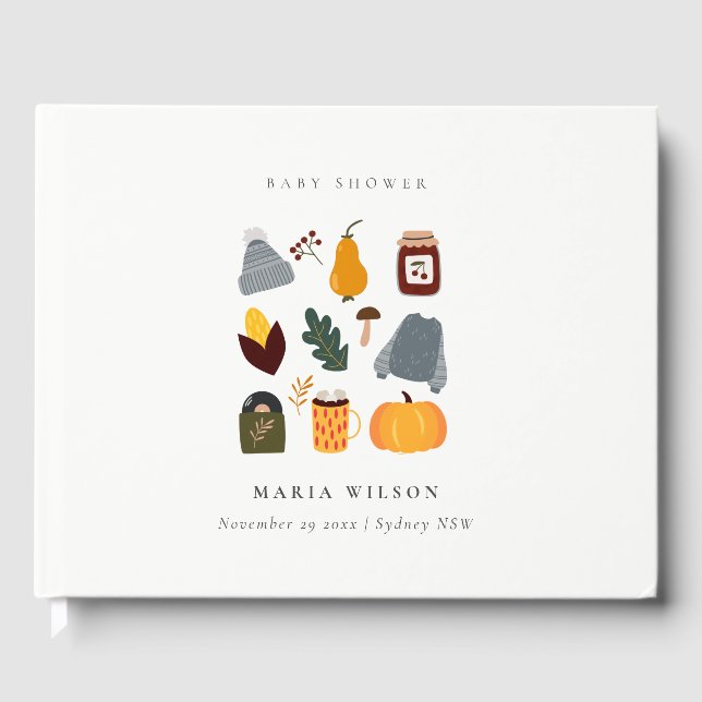 Elegant Warm Cozy Autumn Essential Baby Shower Guest Book (Front)