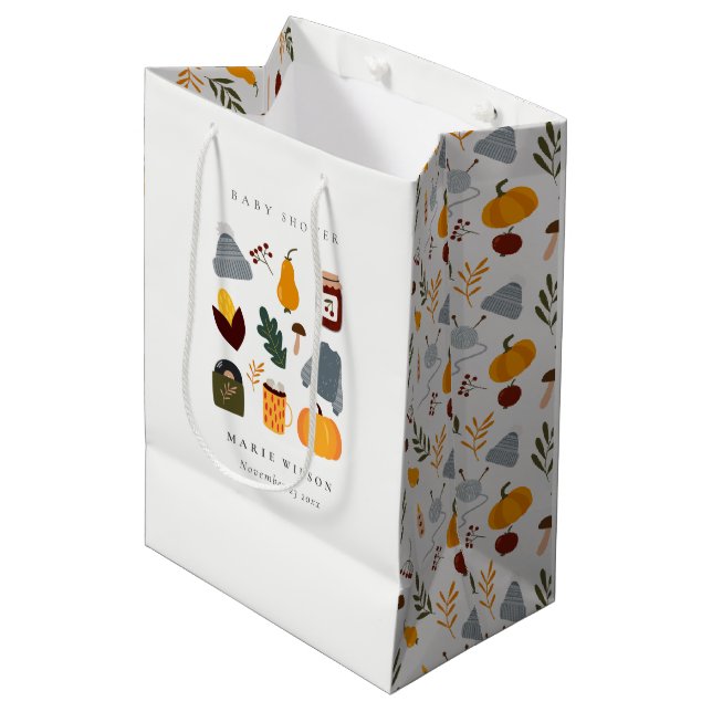 Elegant Warm Cozy Autumn Essential Baby Shower Medium Gift Bag (Front Angled)