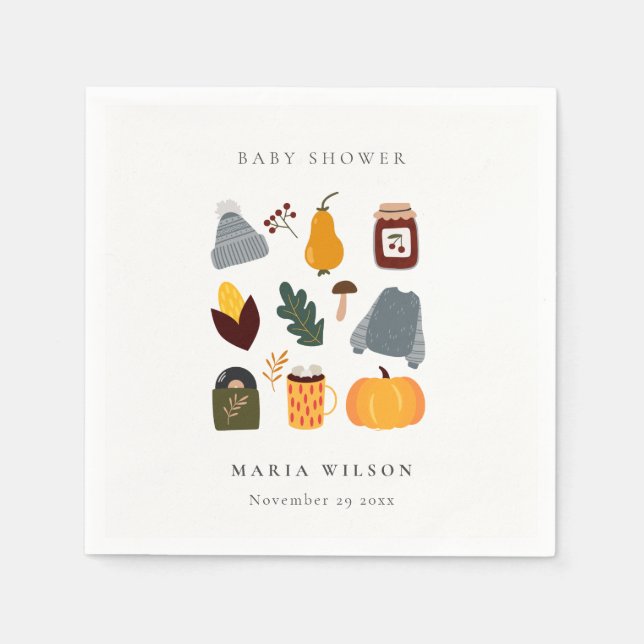 Elegant Warm Cozy Autumn Essential Baby Shower Napkins (Front)