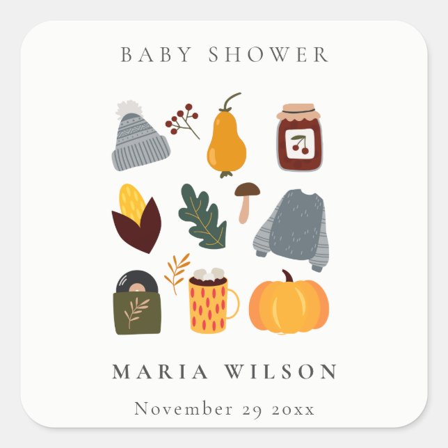 Elegant Warm Cozy Autumn Essential Baby Shower Square Sticker (Front)
