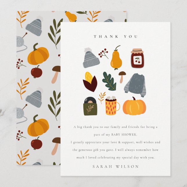Elegant Warm Cozy Autumn Essential Baby Shower Thank You Card (Front/Back)