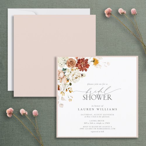 Elegant Warm Earthy Floral Bridal Shower Invitation