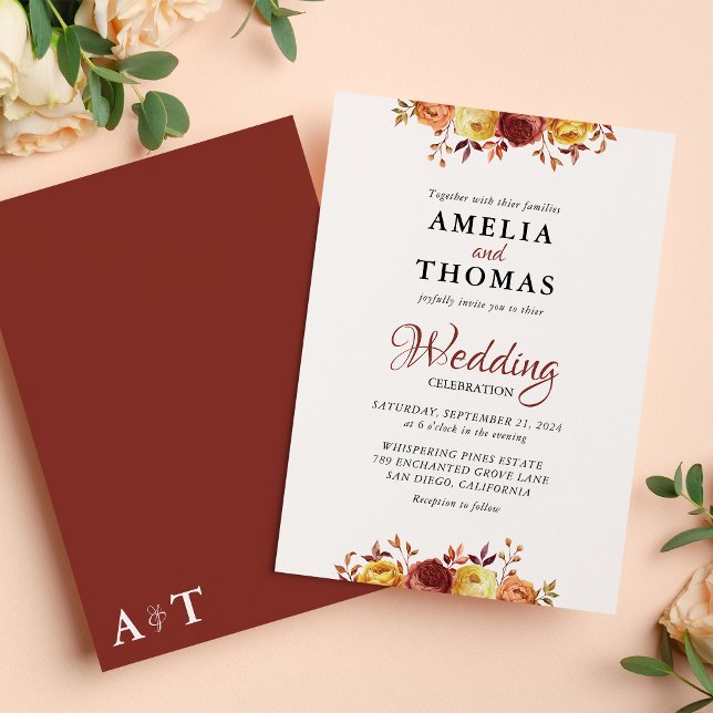 Elegant Warm Fall Watercolor Floral Wedding Invitation (Creator Uploaded)