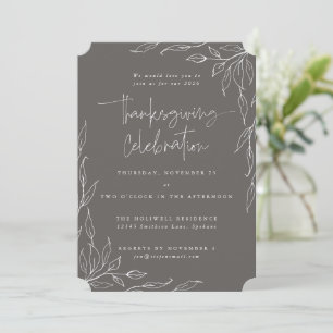 Elegant Warm Gray Modern Leaf Motif Thanksgiving Invitation